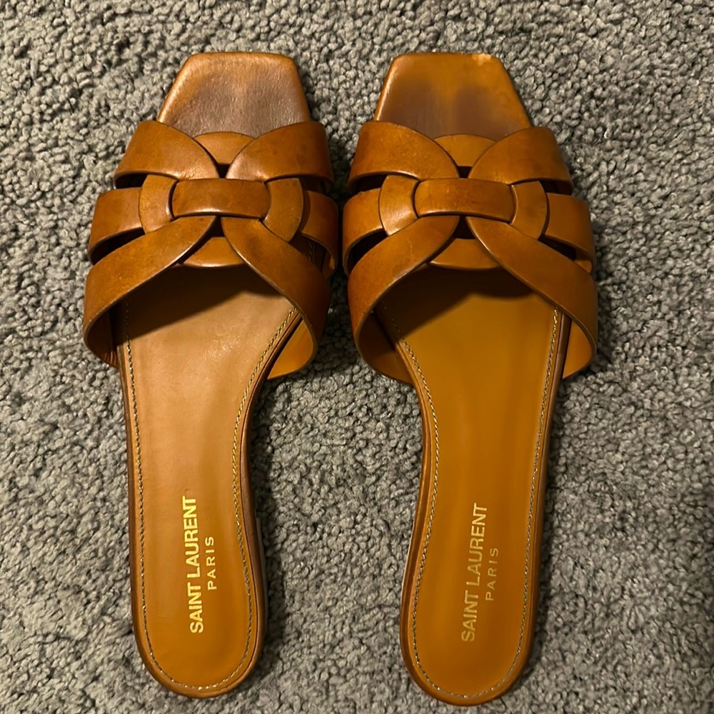 Saint Laurent Tribute Nu Pieds Slide Leather Sandal